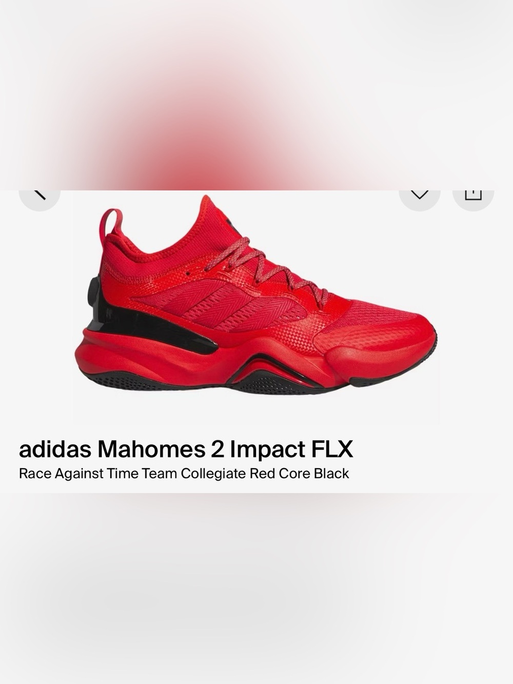 NWOT Adidas Mahomes 2 Impact FLX race against time team collegiate Red Core Blk